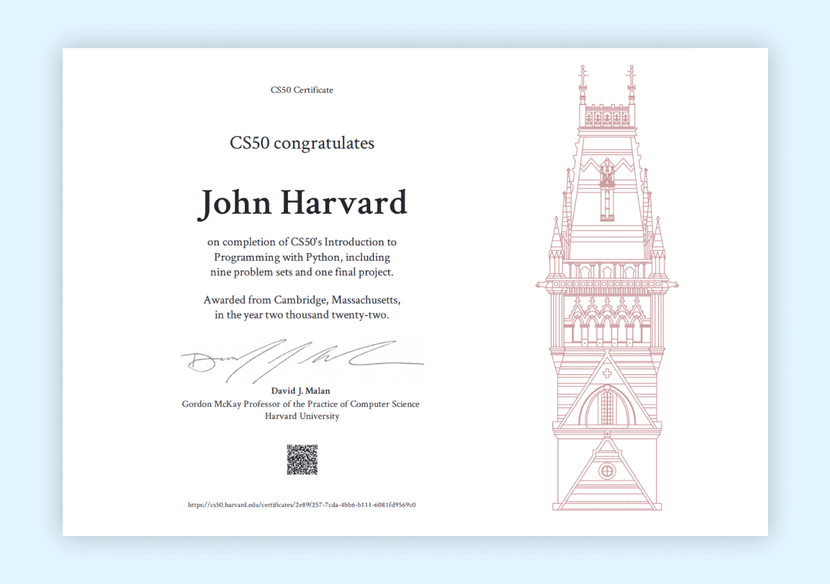 Harvard free certificate example