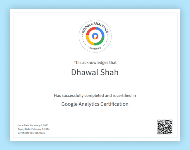 Google free certificate example