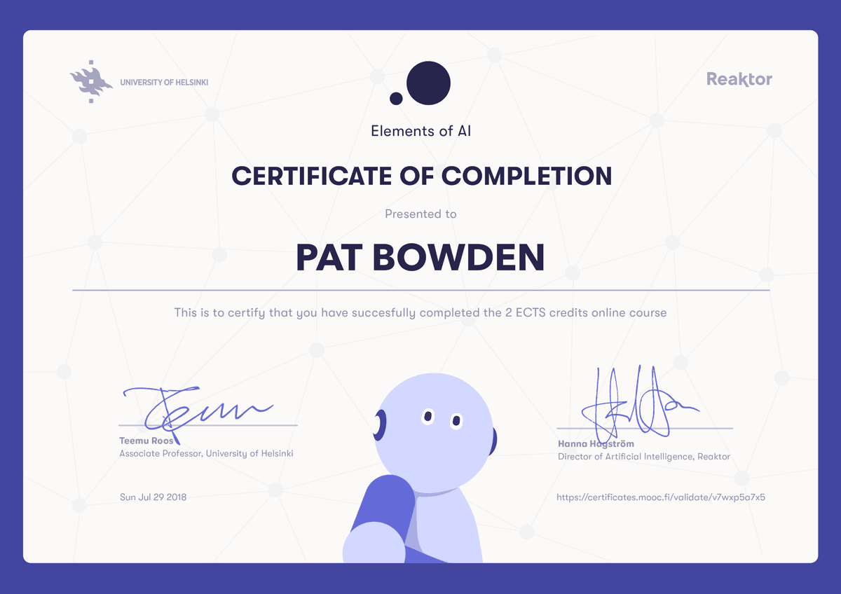 University of Helsinki certificate example