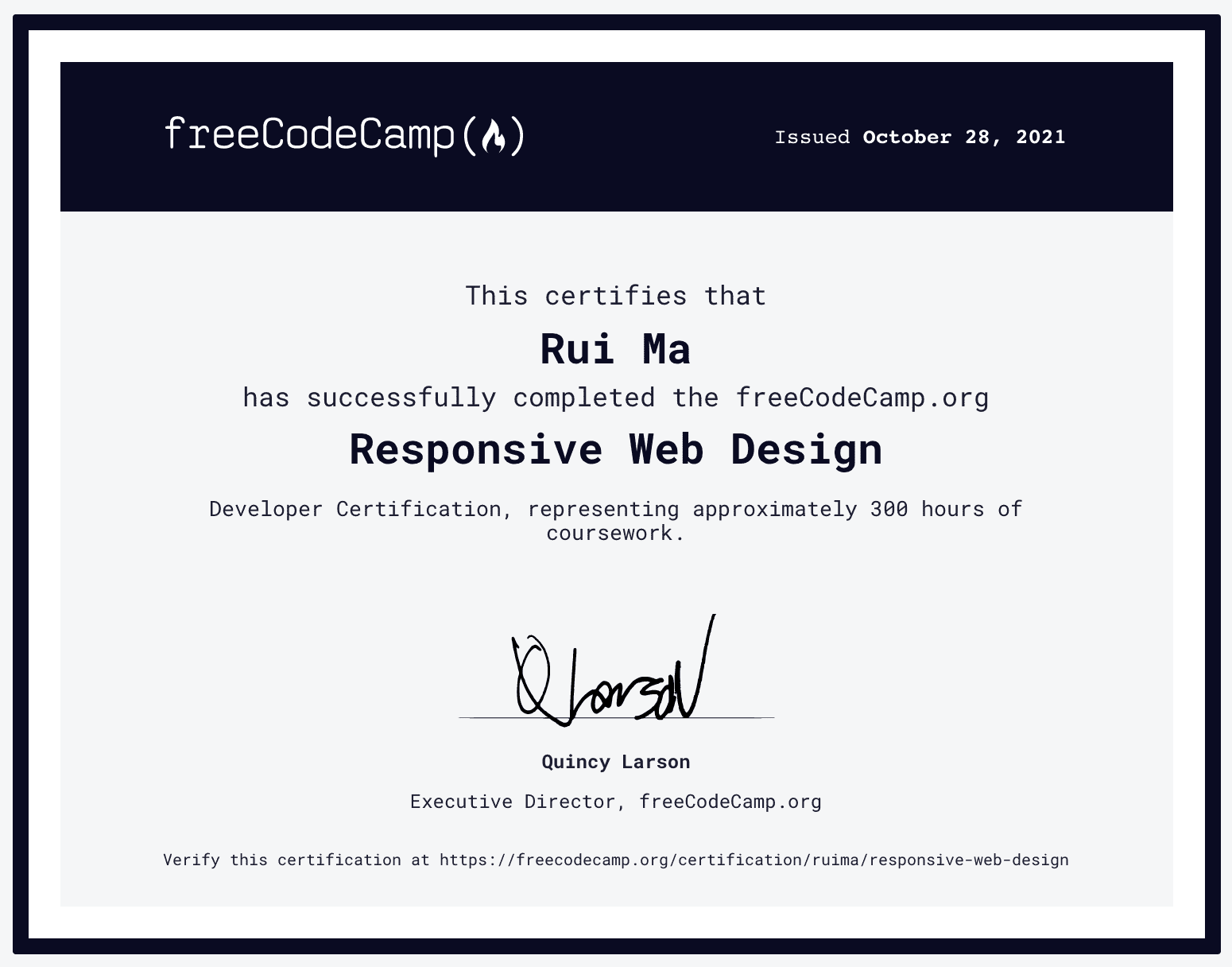 freeCodeCamp certificate example