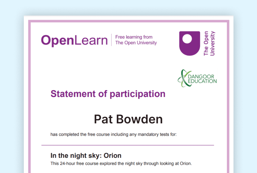 OpenLearn free certificate example
