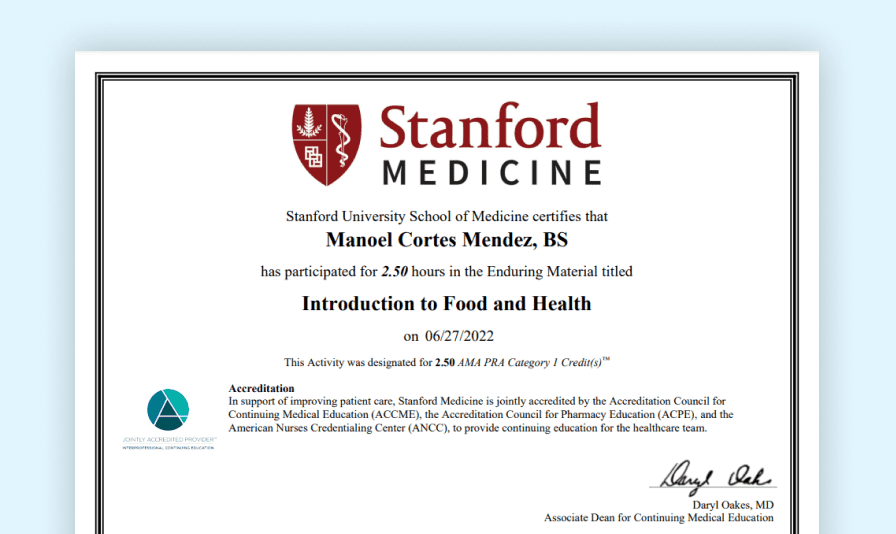 Stanford free certificate example